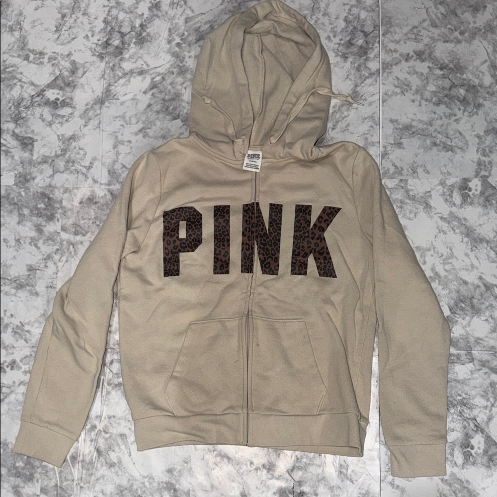 Victoria's Secret Beige Hoodie with Leopard Print 'PINK'